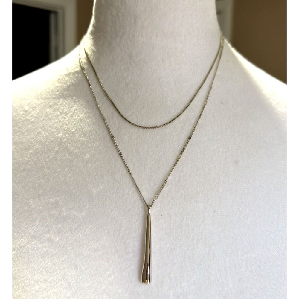 Jenny Bird Leana Double Chain Layered Bar Pendant Necklace Silver Tone Vintage